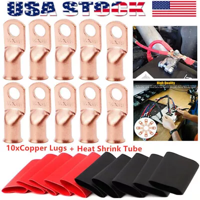 20PCS 1/0 AWG Gauge Copper Lugs W/ BLACK & RED Heat Shrink Ring Terminals Wire • $14.59