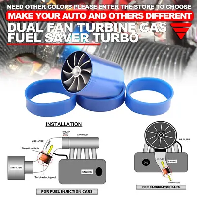 Blue Air Intake Turbonator Single Fan Turbine Turbo Supercharger Gas Fuel Saver • $28.88