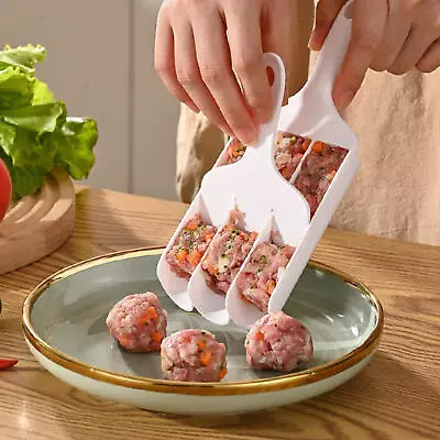 Plastic Kitchen Triple Meatball Maker Rice Balls Mold Meat Baller Spoon Scraper • £7.29