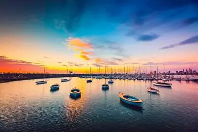 Yachts Sailboats In Harbor At Sunset Photo Laminated Dry Erase Sign Poster 36x24 • $16.98