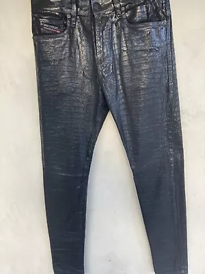 Diesel D-istort Leather Look Croc Print Coated Skinny Jeans • $40