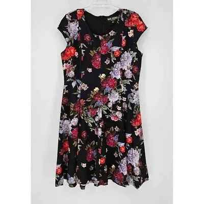 Marc Bouwer Cap Sleeve Scoop Neck Half Lined Fit & Flare Floral Print Dress 1X • $34.20