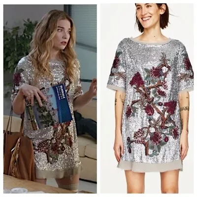 $150 • Buy ZARA Sequin Floral Shift Dress Small Alexis Rose Schitts Creek TV Embellished