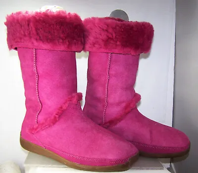 Vintage 1990s Hush Puppies Magenta Pink Suede & Shearling Tall Boots US Size 7.5 • $100