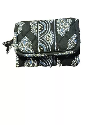 VERA BRADLEY  Calypso    Navy Blue FLORAL QUILTED TRIFOLD WALLET EUC • $12.99