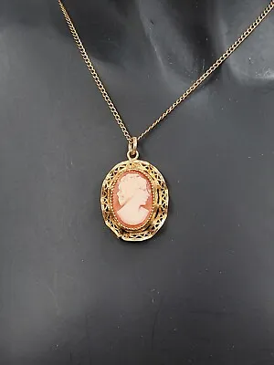Vintage Van Dell 1/20 12k Gold Plated Cameo Pendant Necklace 16  Chain • $55