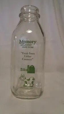 Vintage Clear Glass Milk Bottle Memory Lane Green Lettering Fordland Mo Quart • $12.50