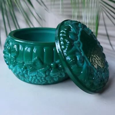 Malachite Green Glass Box Bohemian Dark Green Glass Art Deco H.Hoffmann • $48.50