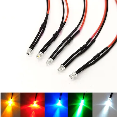 3mm Pre-Wired LED Flat Top Wide Angle LEDs Ultra Bright 3V 6V 9V 12V-220V • £1.73