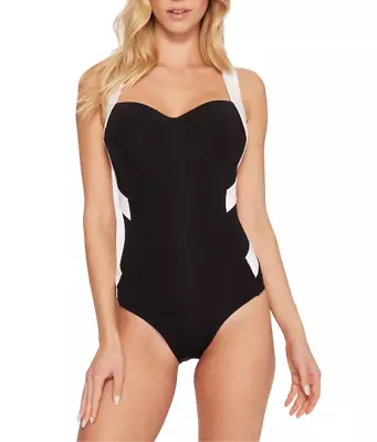 Jets By Jessika Allen Black One Piece Swimsuit Women's Size 4 49123 • $96