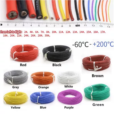 Flexible Soft Silicone Wire Cable 2AWG~30AWG UL High Temp Colorful Tinned Copper • $40.59