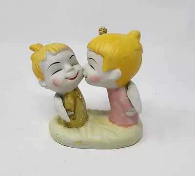 Vintage Ceramic Hand Painted Kissing Angels Figurine 4  Love  • $12