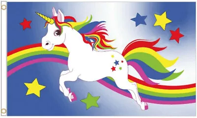 RAINBOW UNICORN FLAG 5' X 3' Mystic Horse Festival Symbol Emblem Girls Party • £6
