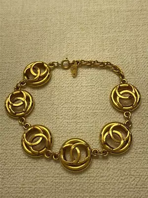 CHANEL Bracelet AUTH Coco Mark CC Chain Gold LOGO Vintage Coin Medal GP 1982 F/S • $614.99