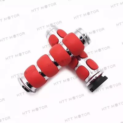 HTTMT Red Chrome Billet Aluminum 1  Hand Grip Flat For Harley FXDB Street Bob • $31.16