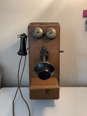 Vintage Antique Oak Kellogg Wood Hanging Wall Telephone - • $274.95