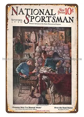 Garage Signs 1930 National Sportsman Cover Art Hunter Dog Cabin Metal Tin Sign • $15.85