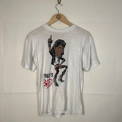 Michael Jackson Bad Vintage 1988 Tour Tshirt Womens Size Small - Damaged • £129.95