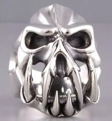 Huge Heavy Biker Demon Alien Monster Skull 925 Sterling Solid Silver Mens Ring • $99.25