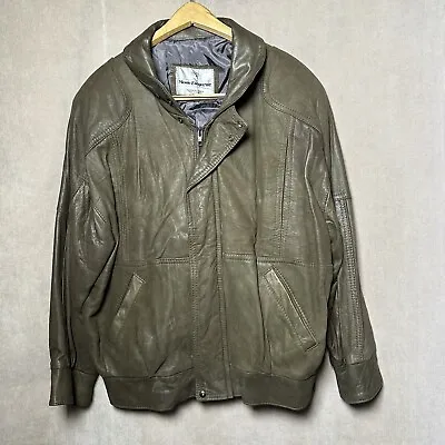 Vintage 80’s Mode Élégante Leather Jacket Gray Green Medium Full Zip Pockets VTG • $50.69