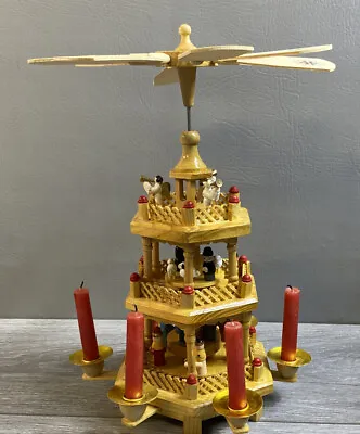 $49.99 • Buy Vintage German Style Christmas 3 Tier Wooden Nativity Pyramid Carousel 11” Read