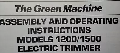 Green Machine HMC 110v Electric Yard Line Trimmer 1200 1500 Owner & Parts Manual • $77.54