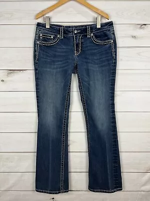 MISS ME Signature Boot Jeans Womens 32/34 Denim Heavy Stitch Flap Pocket Stretch • $54.99