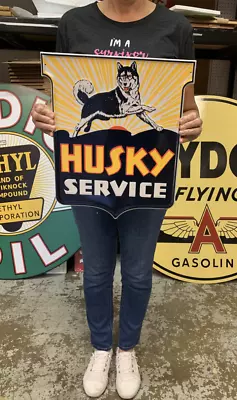 Antique Vintage Old Style Sign Husky Service Oil Gas Made In USA • $55