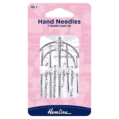 Hemline 7 Needle Repair Kit Sewing Needles H215.7 Leather Canvas Carpets Chairs • £2.79