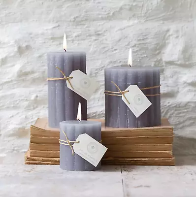 Light Grey Coloured Pillar Candle Chunky Rustic Curved Shape Scalloped Candles • £5.50