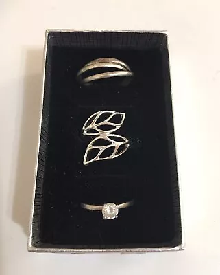 Vintage 925 Sterling Silver ￼3 Ring Lot Cz Leaf Eternity Puzzle Band Size 6-6-8 • $68.99