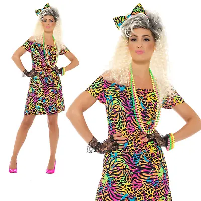 80s Fancy Dress Party Animal Ladies Costume Neon Rave Eighties Womens Outfit • £18.49