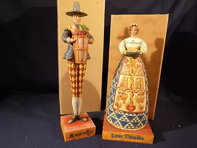 Jim Shore Bounty & Give Thanks Pilgrim Thanksgiving Figurines Mint In Orig Boxes • $49.95