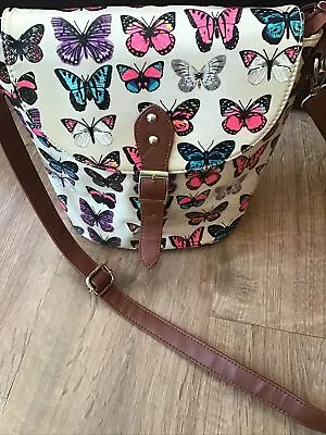 Cartoon Butterfly Print Canvas Satchel Cross Shoulder Bag UK Made With Zips • £19.99