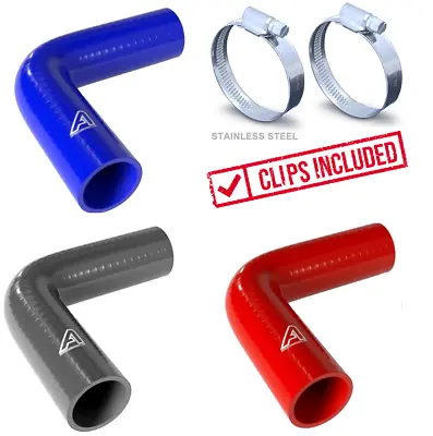 £13.83 • Buy 90 Degree Silicone Elbow Hose Pipe Turbo Water With Stainless Hose Clips All Siz