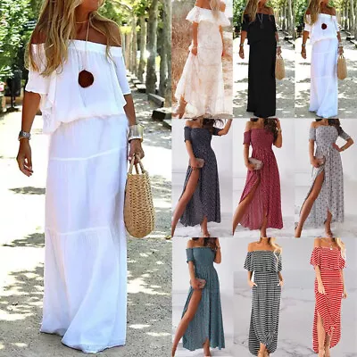 £13.99 • Buy Women Off Shoulder Boho Kaftan Maxi Dress Ladies Summer Holiday Beach Sundress