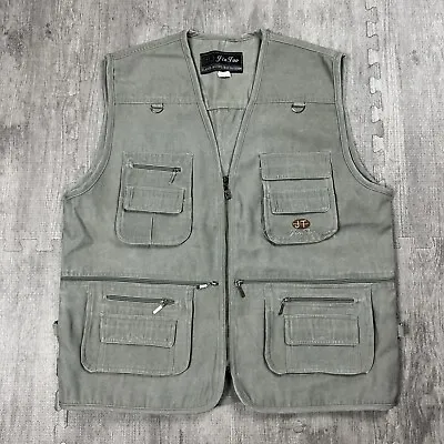 Vtg Jin Tao Unisex Canvas Grey Utility Cargo Pocket Fishing Vest Grey Size M • $29.99