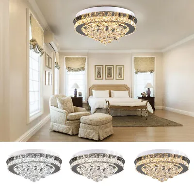 LED Round Crystal Ceiling Light Chandelier Luxury Pendant Lamp For Living Room • £49.99