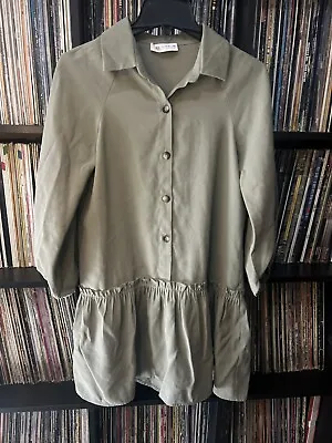 Zara Girls Green Button Front Shirt Woven Ruffle Dress Size 13-14 • $20