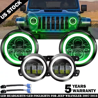 For Hummer H2 2003-2009 Pair 7 Inch Round Green LED Headlights+ 4inch Fog Lights • $79.99