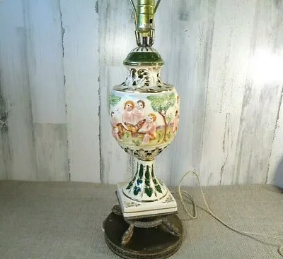 Vtg Capodimonte Porcelain Table Footed Lamp Victorian Cherubs Nudes Gold Gilt  • $53.03