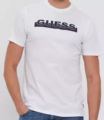 GUESS Men's T Shirt MBBI40KAVR0 FRONT Logo APEX  White BLUE • £34.99