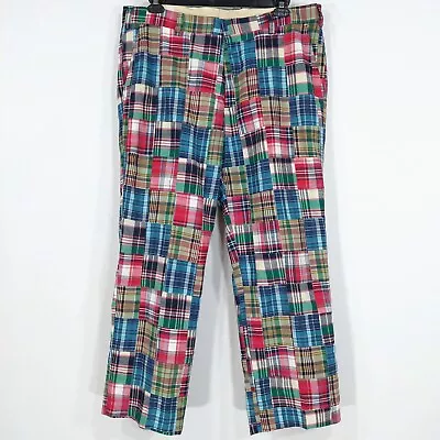 Orivs Pants Madras Plaid Patchwork Flat Front Lightweight Chino Pants Mens Sz 38 • $34.99