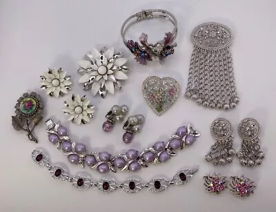 Vintage Jewelry Lot CORO BSK SARAH COV Silver Tone Lavender Pink Jewelry MCM • $18.50