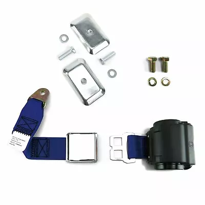 2pt Dark Blue Airplane Buckle Retractable Lap Seatbelt W/Plate Hardware Harness • $100.94