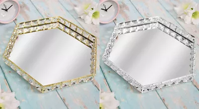 Decorative Tray Candle Holder Mirror Display Hexagon Crystal Diamante Home Decor • £11.99