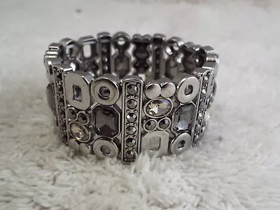 Silvertone Smokey Rhinestone Stretch Bracelet (G6) • $7.56