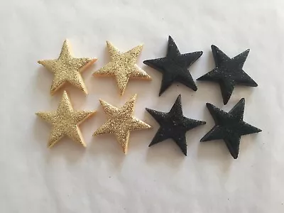 12 Glittery Black & Gold Stars - Edible Sugar Cake Decorations / Toppers • £4.50