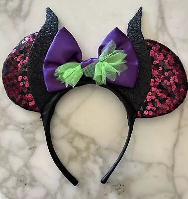 Disney Villains Sequin Glitter Headband Minnie Ears MALEFICENT Halloween • $16.99