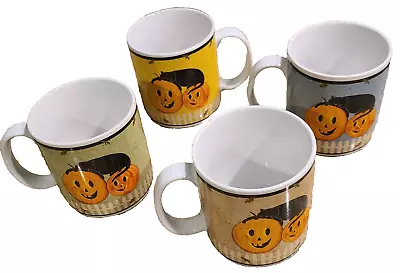 Warren Kimble Stoneware Mugs Sakura Set Of 4 Pumpkin Dreams Black Cat Halloween  • $29